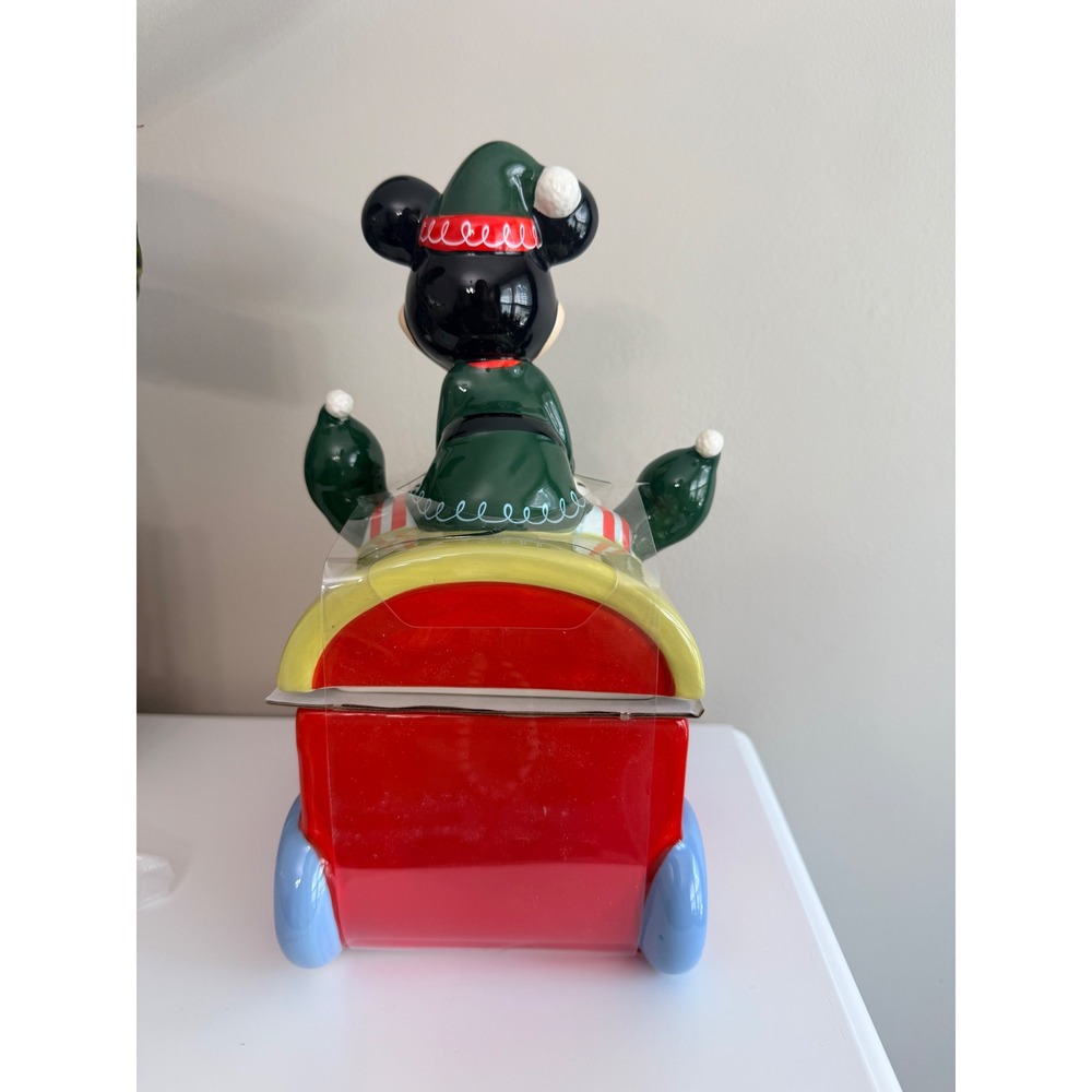 Disney Mickey Mouse Christmas Train Cookie Jar Unisex OS Red Green NWT - Picture 3 of 4
